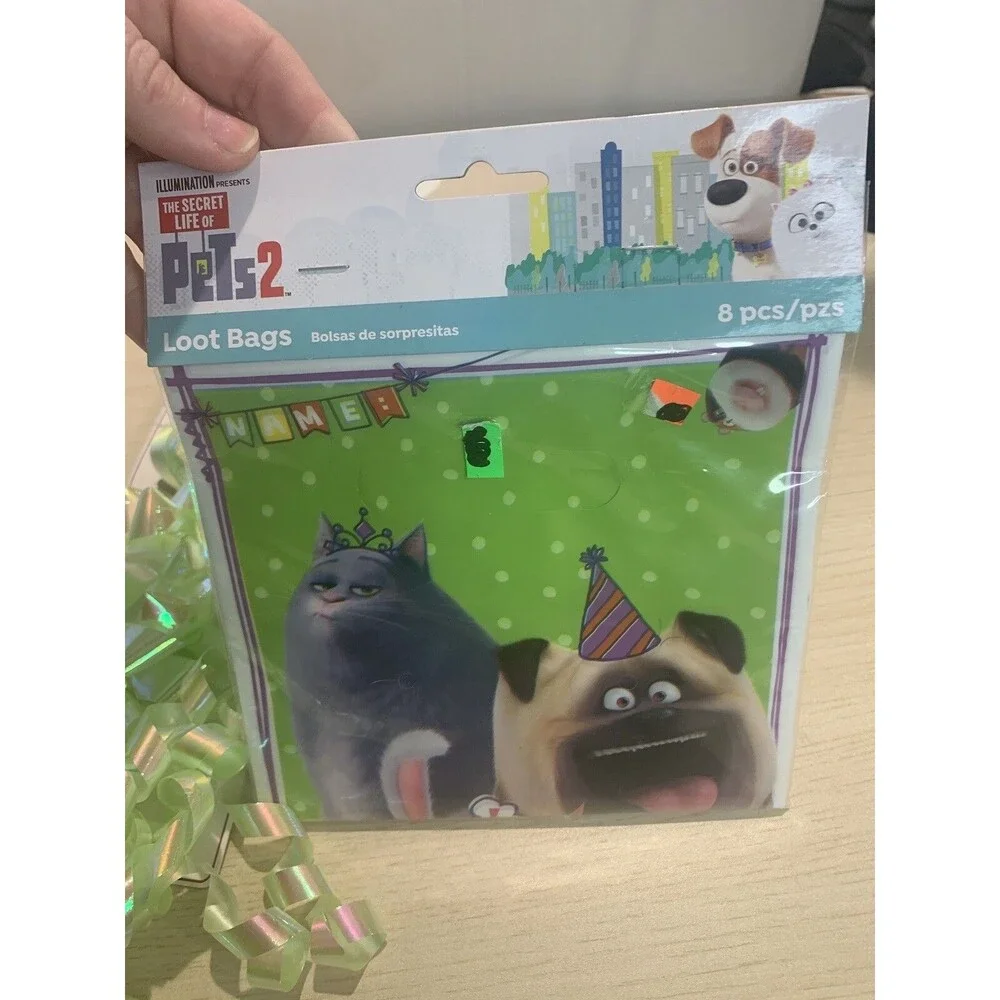 NWT THE SECRET LIFE OF PETS 2 FAVOR BAGS (8)& Ribbon ~ Birthday Party Treat Loot